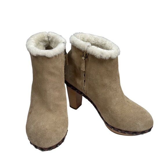 Barney’s Henry Cuir Shoes - Barney’s NY Henry Cuir Suede Shearling Platform Clog Studded Ankle Boots Sz 36